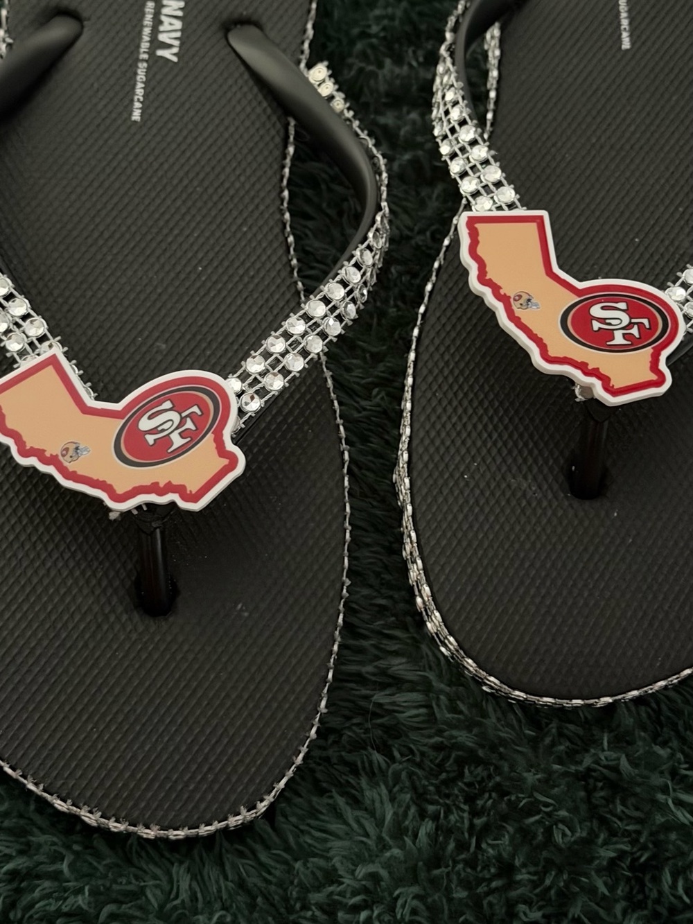 San Francisco 49ers Black Rhinestone Flip Flop Sandals